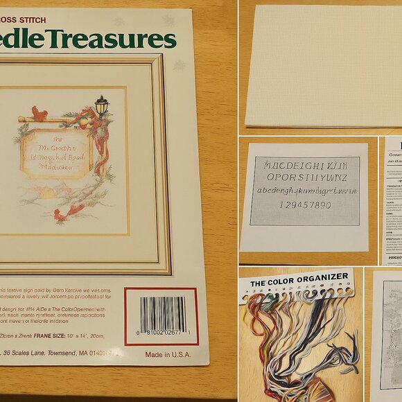 Holiday Sign Post Cross Stitch Kit Cardinals Snow New Home Decor Vtg. 02875 NOS - Picture 1 of 7